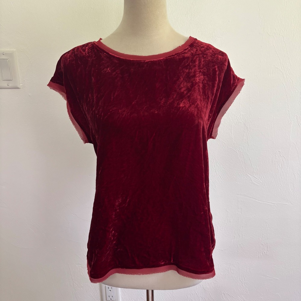 Boden Red Velvet Silk Blend Short Sleeve Blouse Top US 6 UK 10 Raw Edge Trim